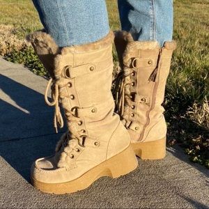 y2k fur lined platform boots